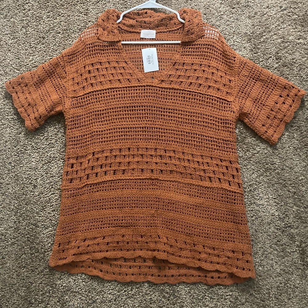 Orange Crochet Short Sleeve Top